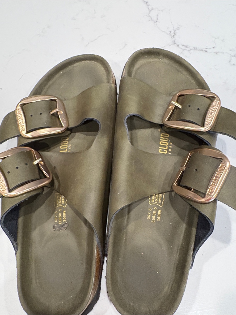 Project Cloud Olive Green Double-Buckle Slide Sandals